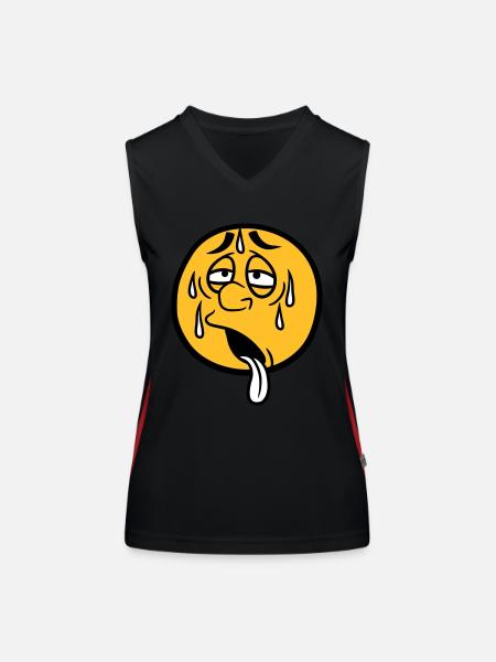 gesicht comic cartoon kreis rund erschoepft sonne - Funktionelles Kontrast-Tank Top für Frauen - Schwarz/Rot - Vorne