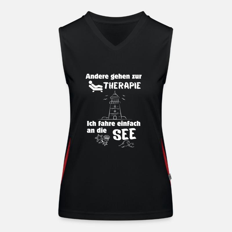 Nordsee oder Ostsee statt Therapie lustiger Spruch Funktionelles Kontrast-Tank Top für Frauen
