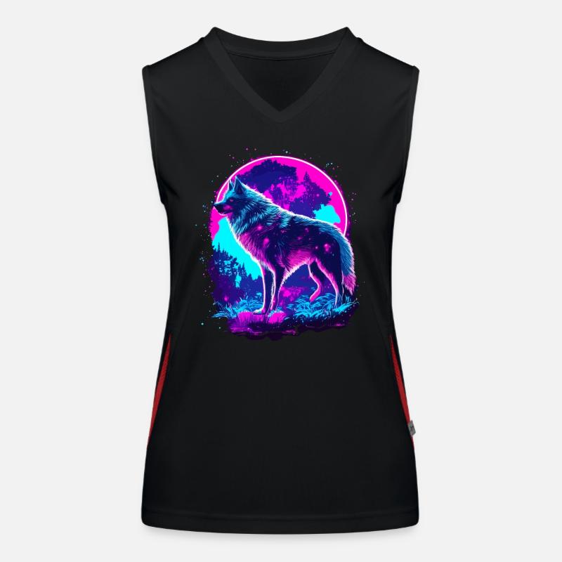 Wolfs Kunst Psychedelic Neon Synthwave Funktionelles Kontrast-Tank Top für Frauen