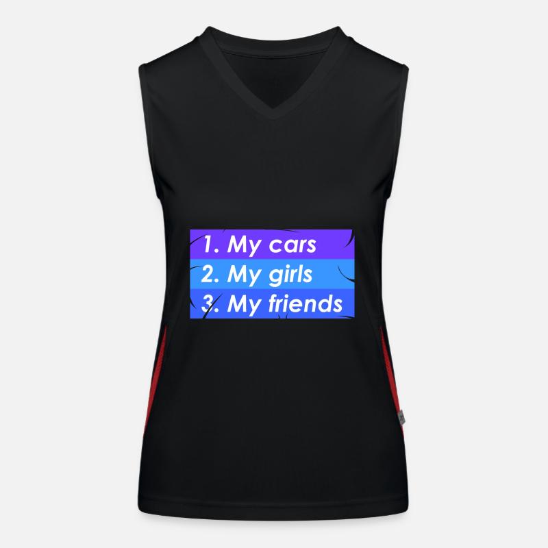 1. Autos 2. Mädchen 3. Freunde Funktionelles Kontrast-Tank Top für Frauen