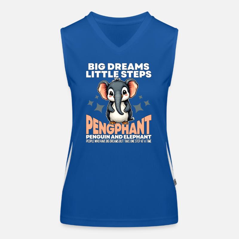 GROSSE TRÄUME KLEINE SCHRITTE - PINGUIN UND ELEFANT Funktionelles Kontrast-Tank Top für Frauen