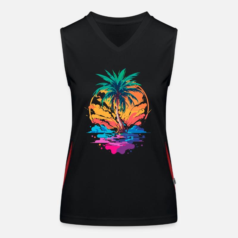 Palm tree in front of sunset | Tropical Paradise Women's Functional Contrast Tank Top
