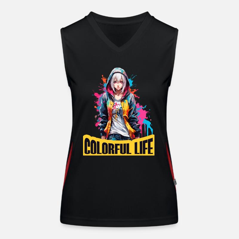 Ragazza anime con macchie di colore Top sportivo da donna in contrasto cromatico