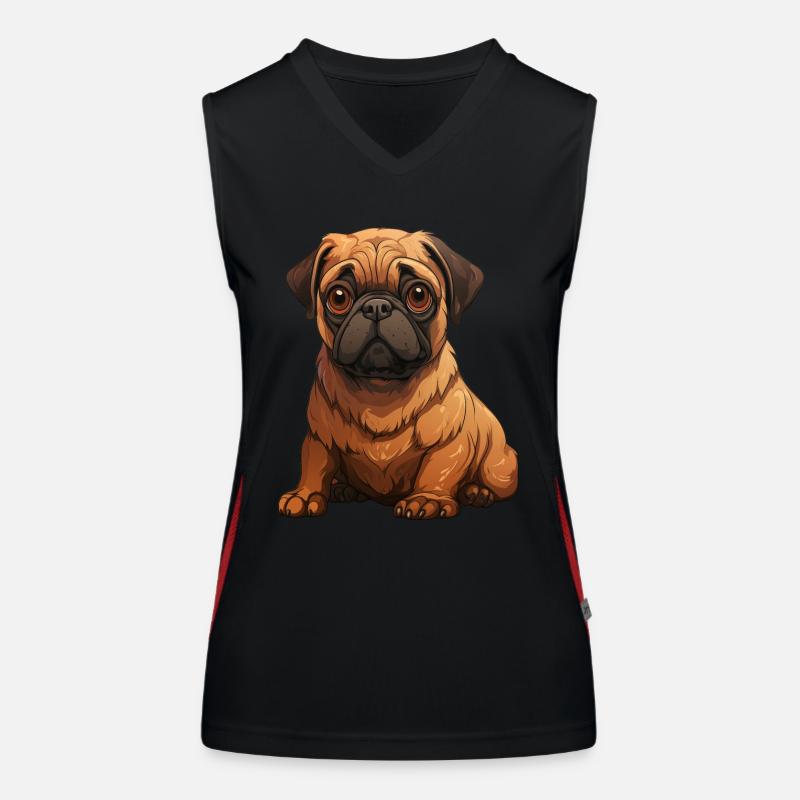 Mops Welpen sitzend Funktionelles Kontrast-Tank Top für Frauen