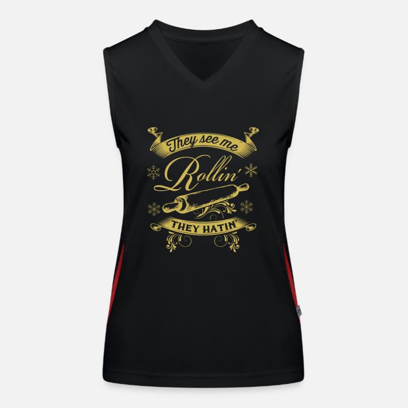 Funny Christmas pastry roll dough biscuits baking Women's Functional Contrast Tank Top