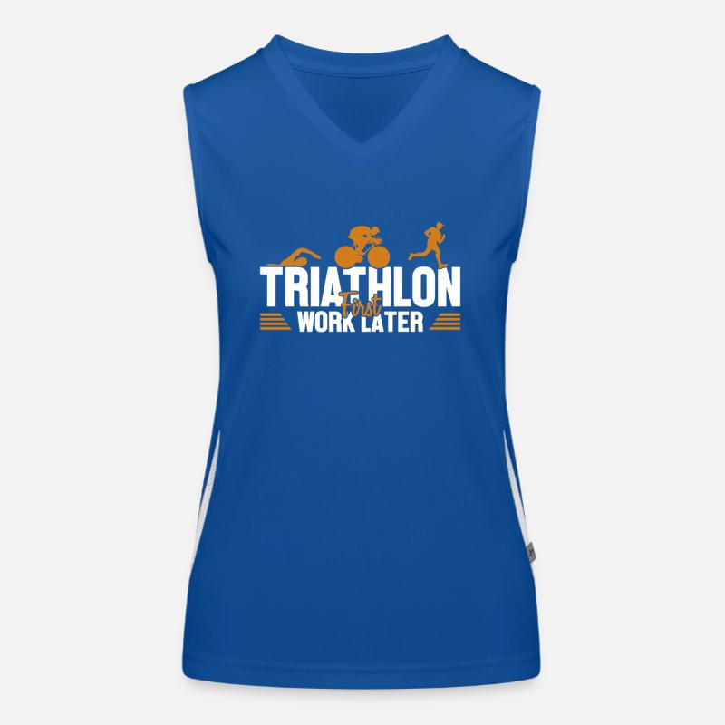 Triathlon First Work Later Triathlet Training Funktionelles Kontrast-Tank Top für Frauen