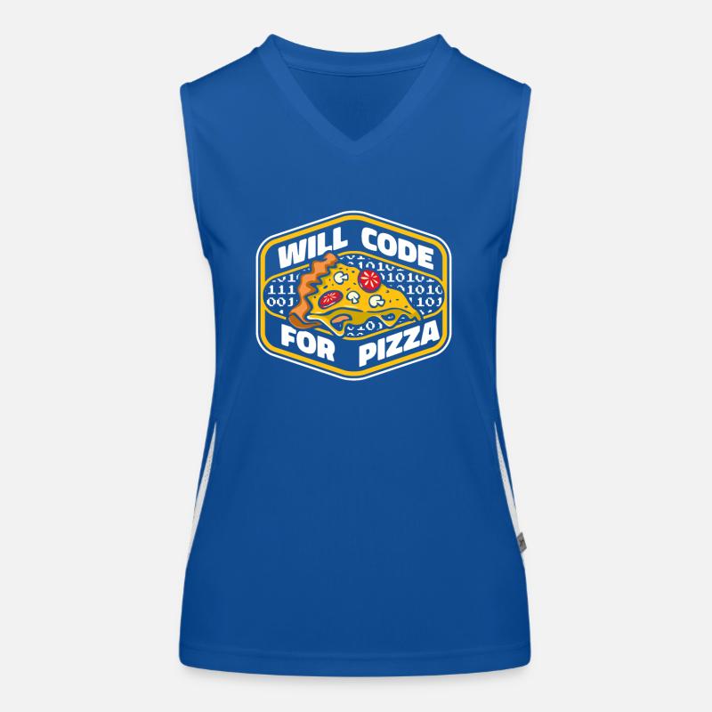 Will Code For Pizza Developer Coder Programmierer Funktionelles Kontrast-Tank Top für Frauen