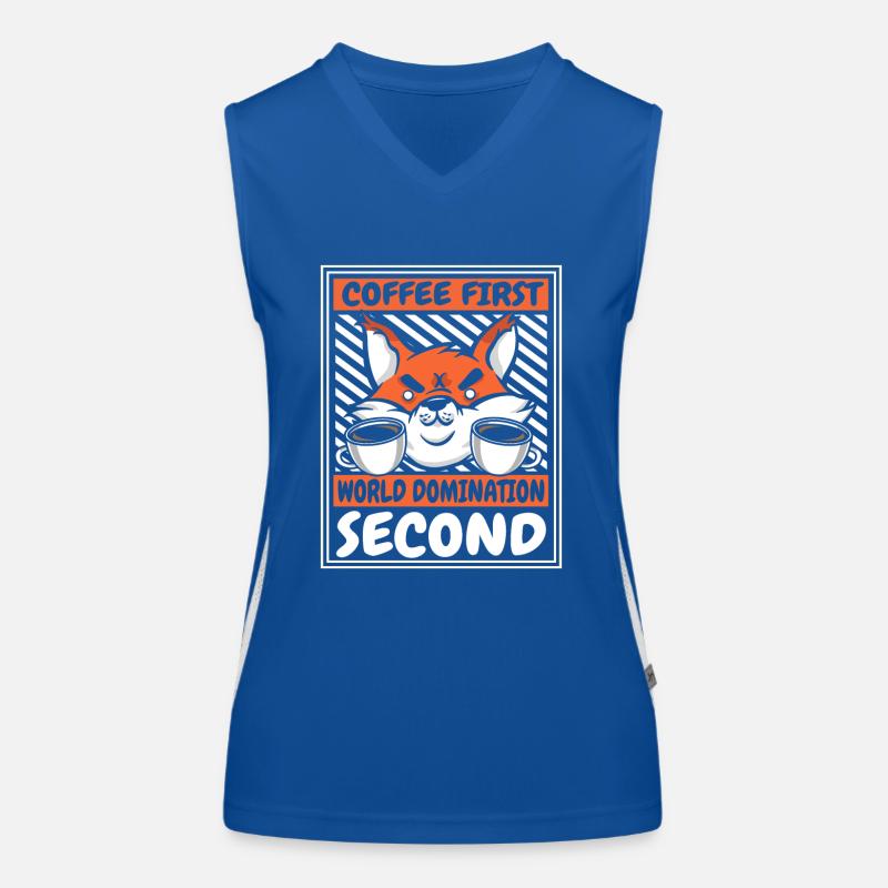Coffee First Then World Domination Second Red Fox Women's Functional Contrast Tank Top