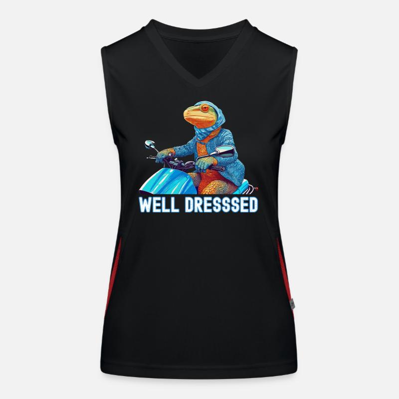 A Well Dressed Reptile Riding a Scooter (lizard) Women's Functional Contrast Tank Top