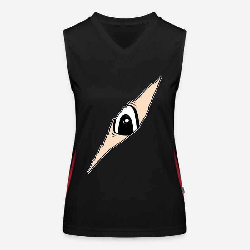 Eye peeks through a crack - torn fabric Women's Functional Contrast Tank Top