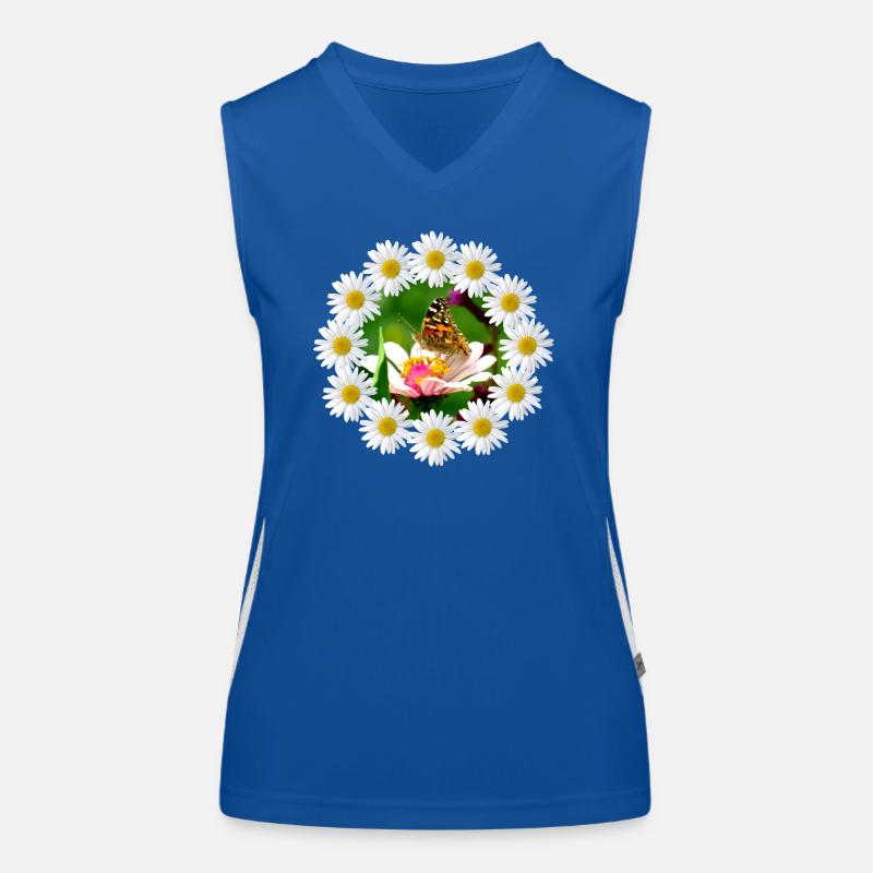 Marguerite flower with butterfly floral pattern Women's Functional Contrast Tank Top