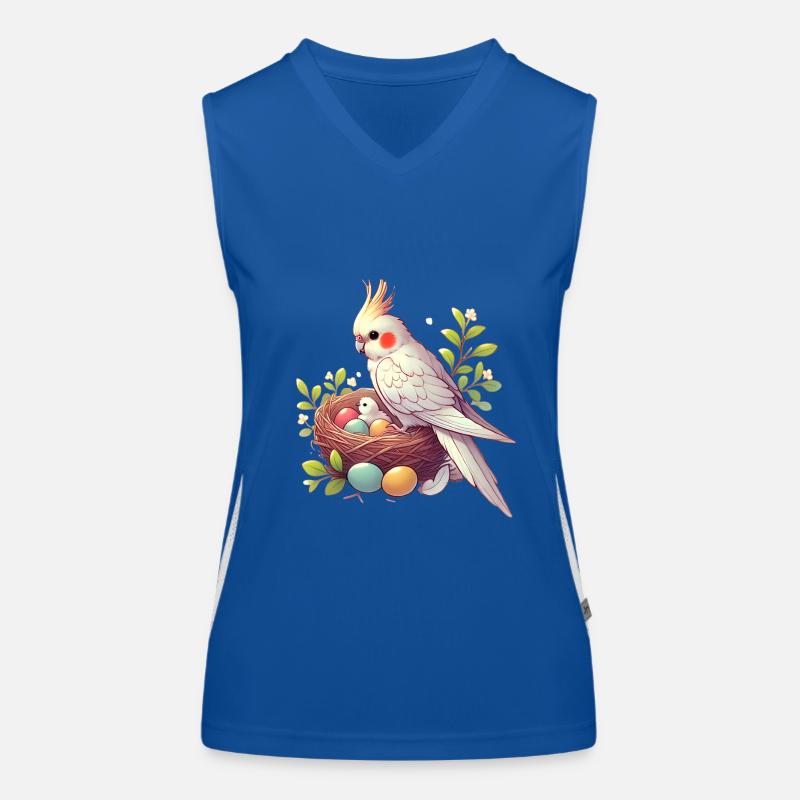 Cockatiel Nest with Eggs Illustration Women's Functional Contrast Tank Top