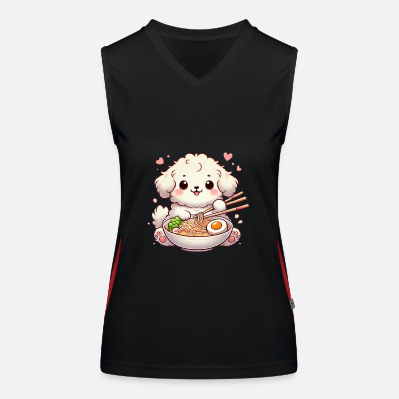 adorable chiot mangeant des ramen, illustration Débardeur respirant contrasté Femme