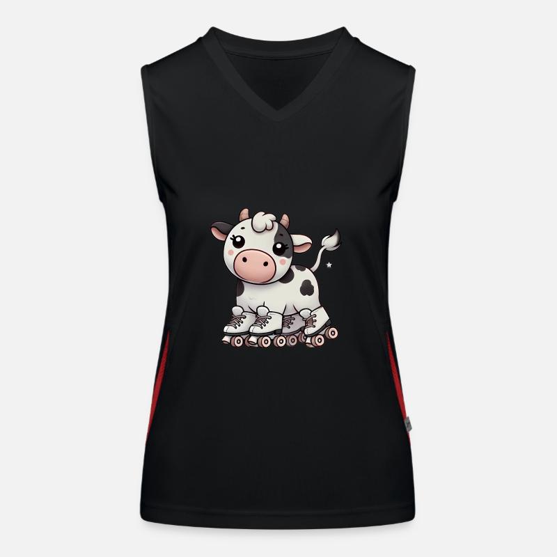 Schlittschuh Kuh Cartoon TShirt Design Funktionelles Kontrast-Tank Top für Frauen