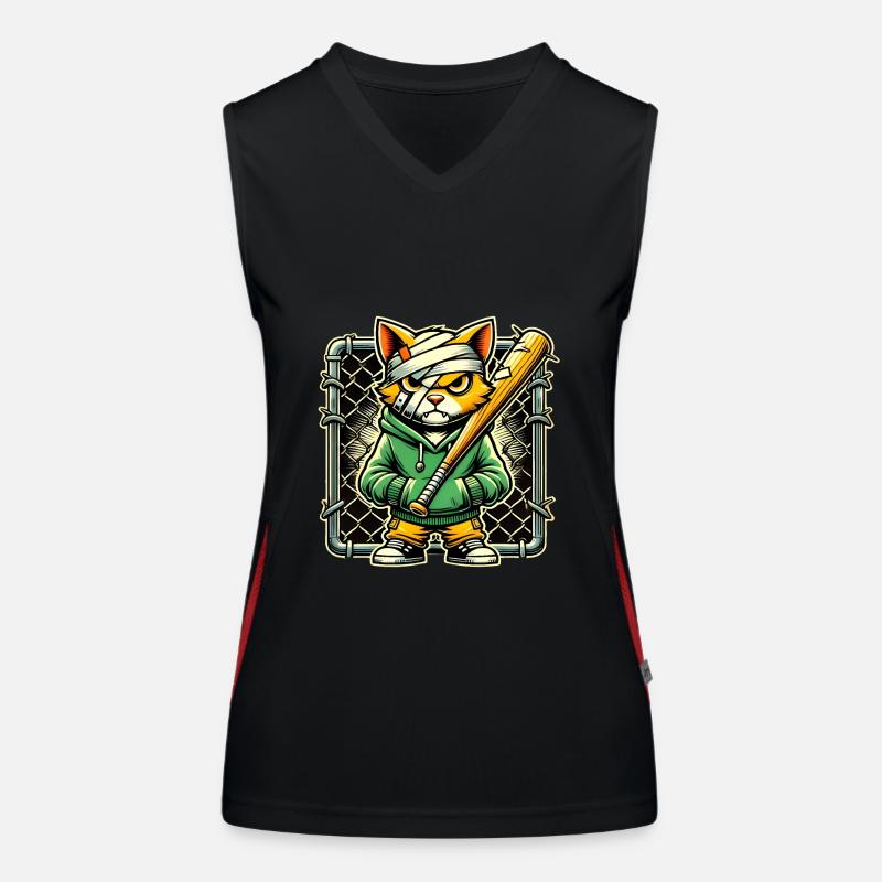 Fierce Cat with Bat Graphic Design Women's Functional Contrast Tank Top
