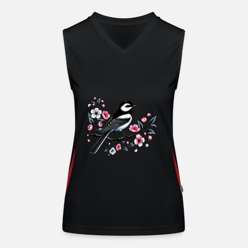 Chicadee auf blühendem Ast Design Funktionelles Kontrast-Tank Top für Frauen