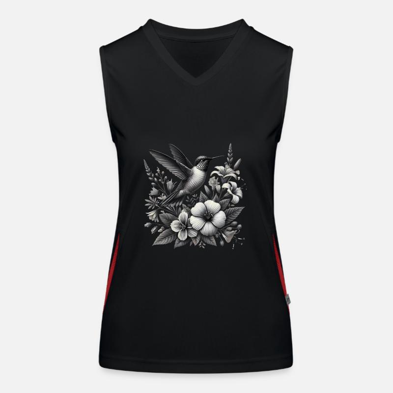 Kolibri mit eleganten Blumen Funktionelles Kontrast-Tank Top für Frauen