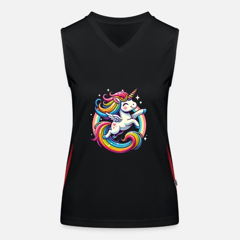 Conception de licorne arc-en-ciel joyeux Débardeur respirant contrasté Femme