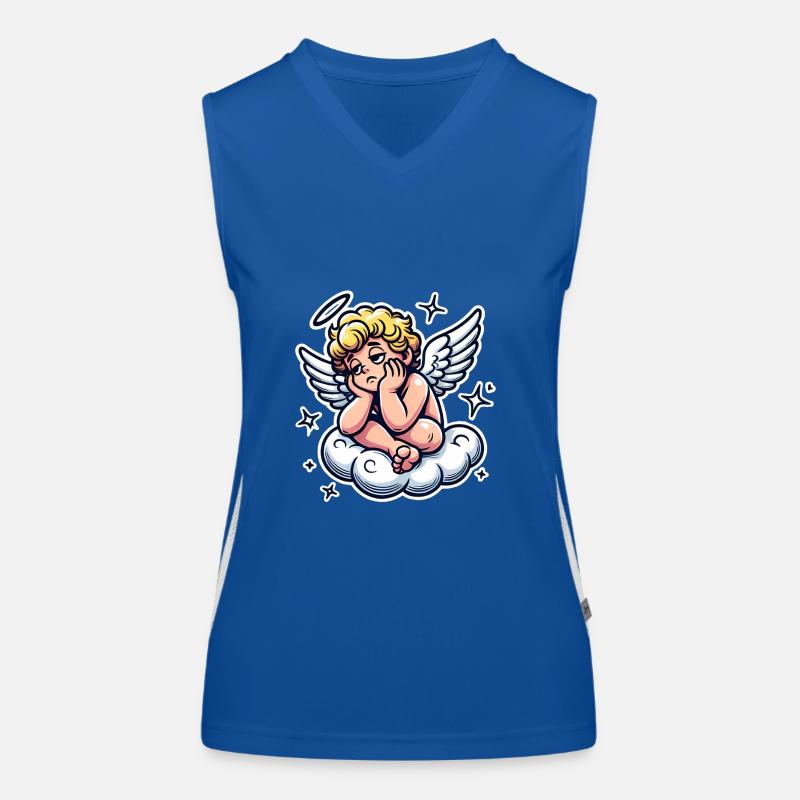 Lustiger Cherub auf Wolke Pop Art Design Funktionelles Kontrast-Tank Top für Frauen