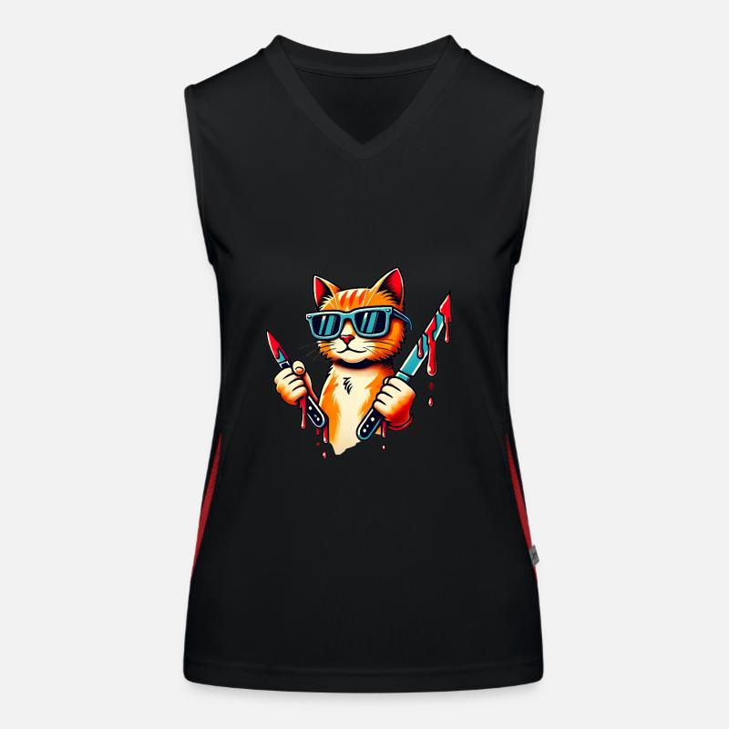 Coole Katze mit Messern Pop Art Design Funktionelles Kontrast-Tank Top für Frauen