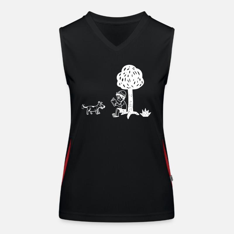 Boy reading under tree woodcut Women's Functional Contrast Tank Top