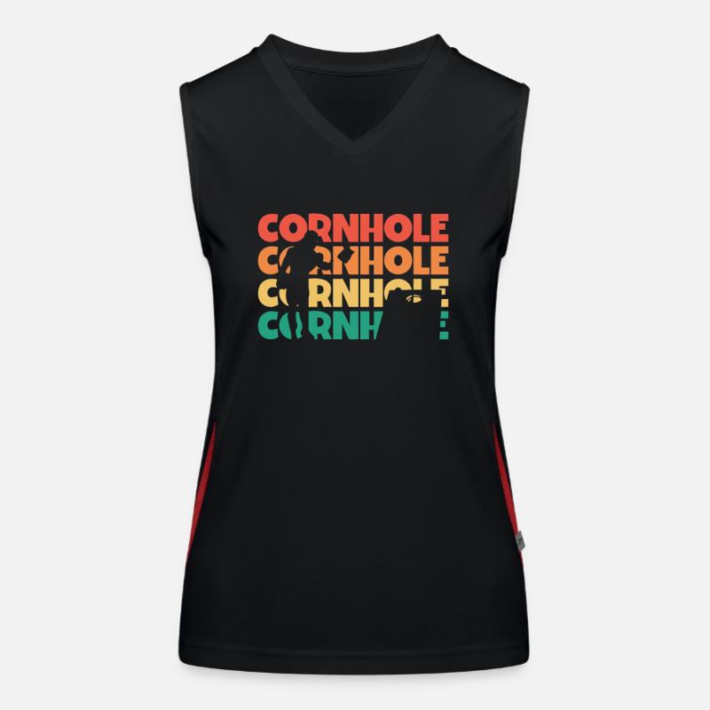 Cornhole Retro Text Spiel Bretter Sitzsack Cornhole Funktionelles Kontrast-Tank Top für Frauen