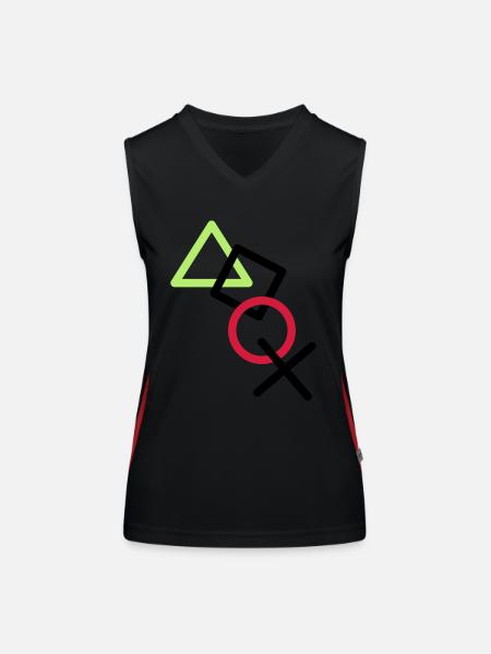 X square triangle icons controller game circle lo - Women's Functional Contrast Tank Top - black/red - Front