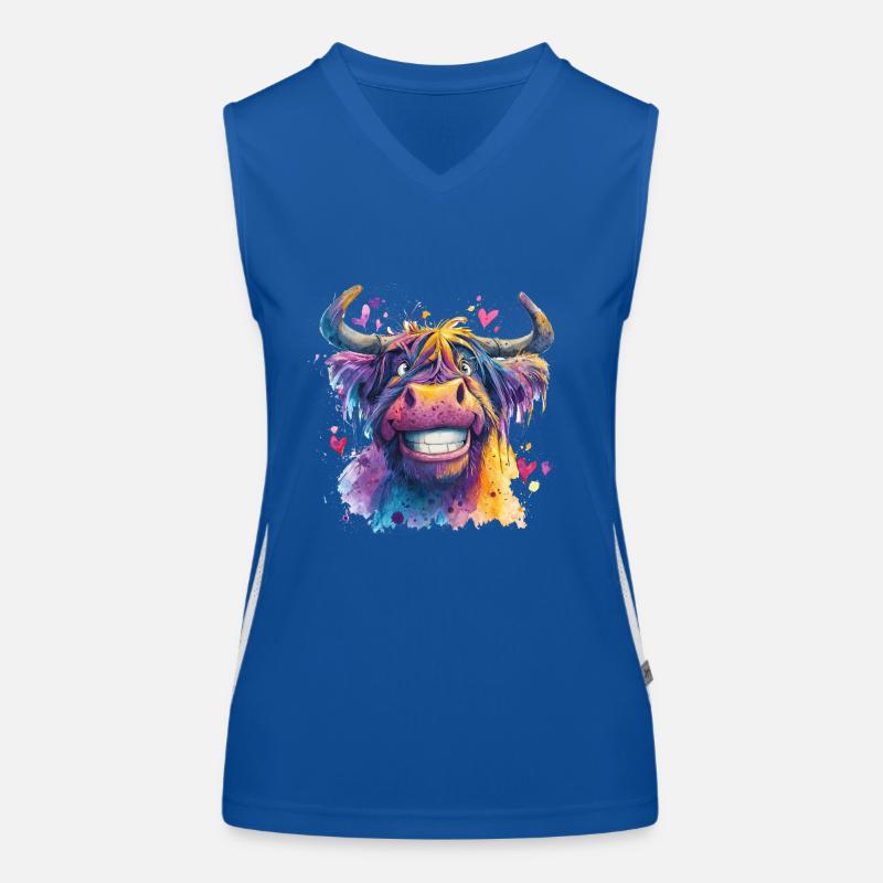 Funky Bunte Kuh in Aquarell Funktionelles Kontrast-Tank Top für Frauen