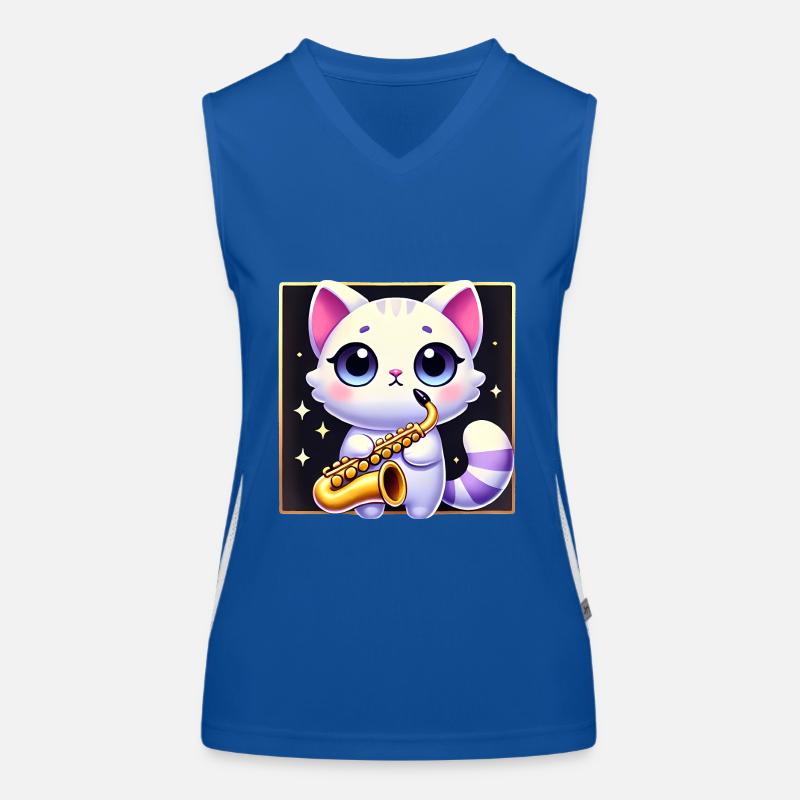 Conception de dessin animé de chat de saxophone mignon Débardeur respirant contrasté Femme