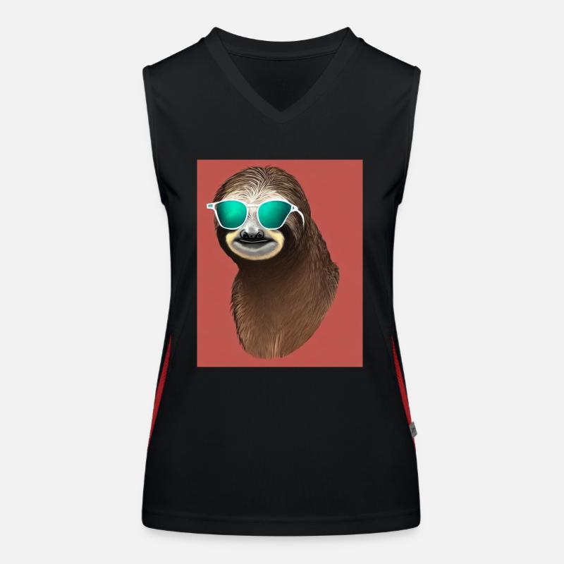 Cooles Comic-Porträt eines Faultiers mit Sonnenbrille Funktionelles Kontrast-Tank Top für Frauen