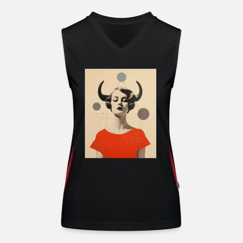 Stier Collage Kunst Astrologie Funktionelles Kontrast-Tank Top für Frauen