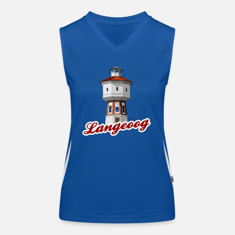 Bronko55 No.59 – Langeoog Wasserturm Funktionelles Kontrast-Tank Top für Frauen