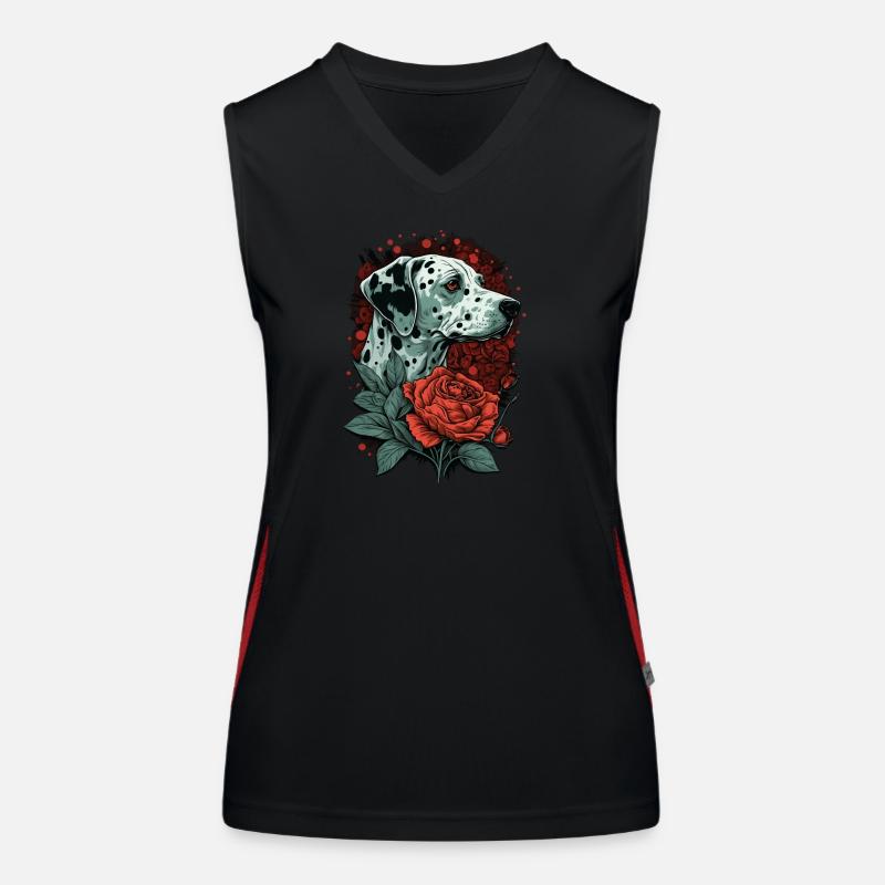 Dalmatian with red rose Women's Functional Contrast Tank Top