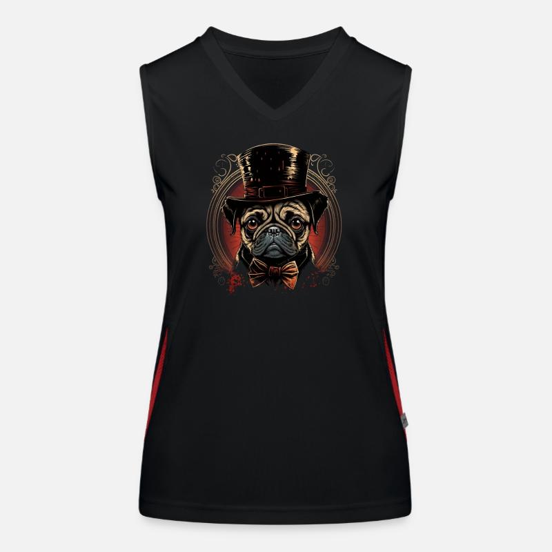 Small pug with big hat Women's Functional Contrast Tank Top