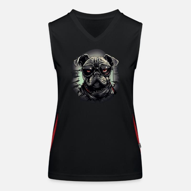 Mops Hund mit Nerdbrille Funktionelles Kontrast-Tank Top für Frauen