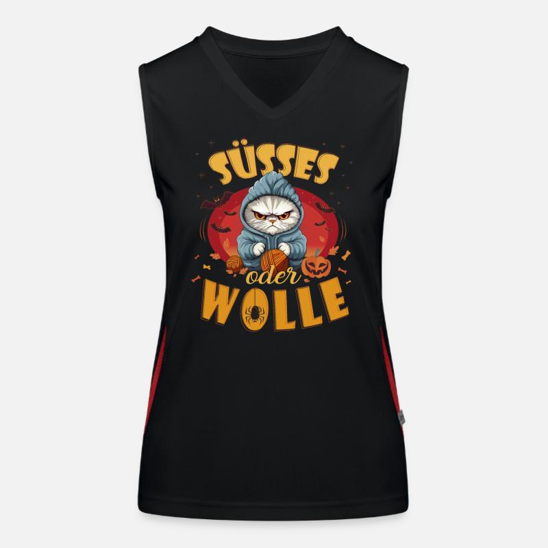 Süsses oder WOLLE - Wortspiel Halloween Funktionelles Kontrast-Tank Top für Frauen