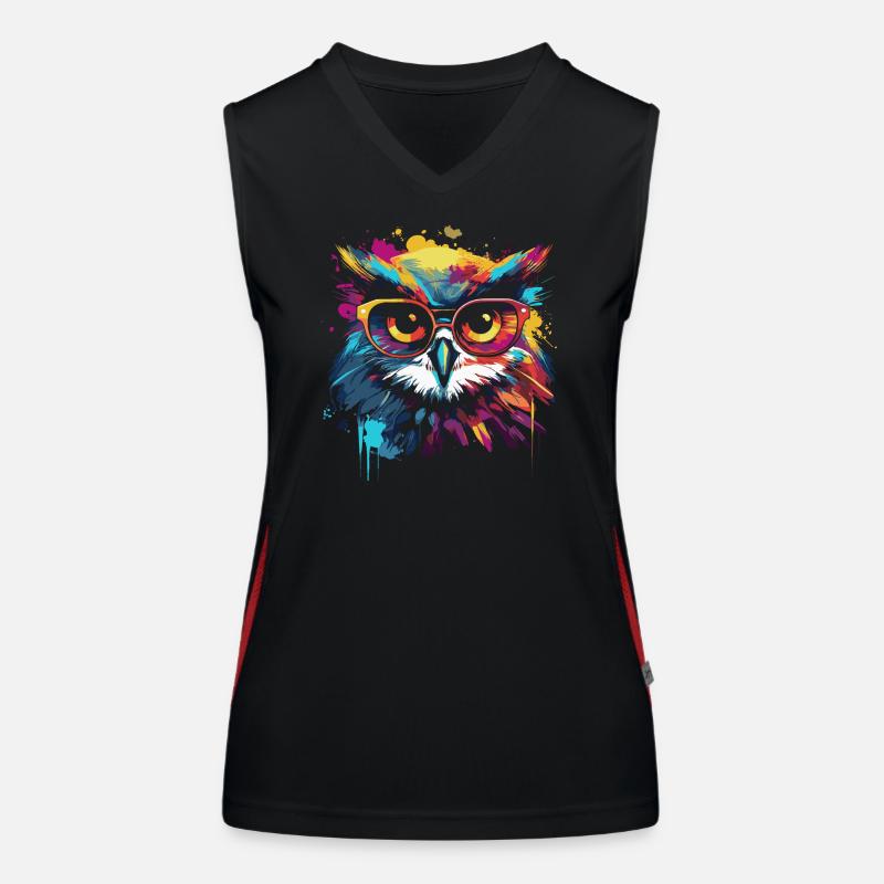Funny owl with glasses Women's Functional Contrast Tank Top