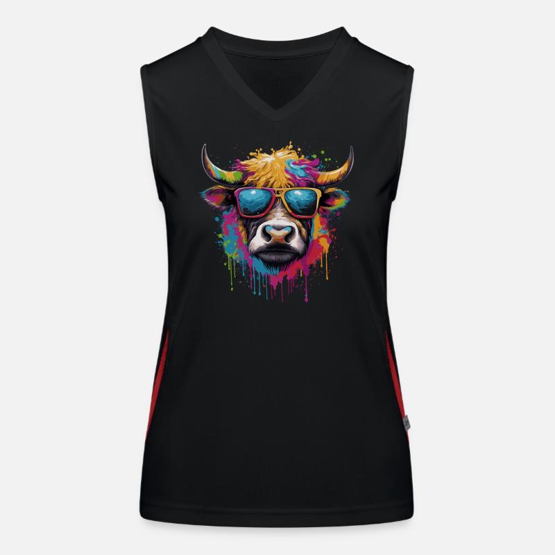 Lustige bunte Kuh mit Sonnenbrille Funktionelles Kontrast-Tank Top für Frauen