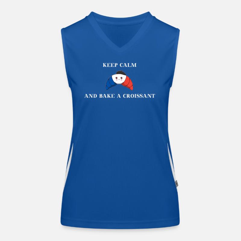Keep calm and bake a croissant Geschenkidee Funktionelles Kontrast-Tank Top für Frauen