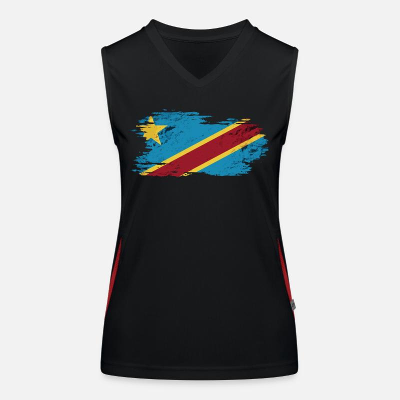 Congo - National Flag, Brush Effect - Women's Functional Contrast Tank Top - black/red