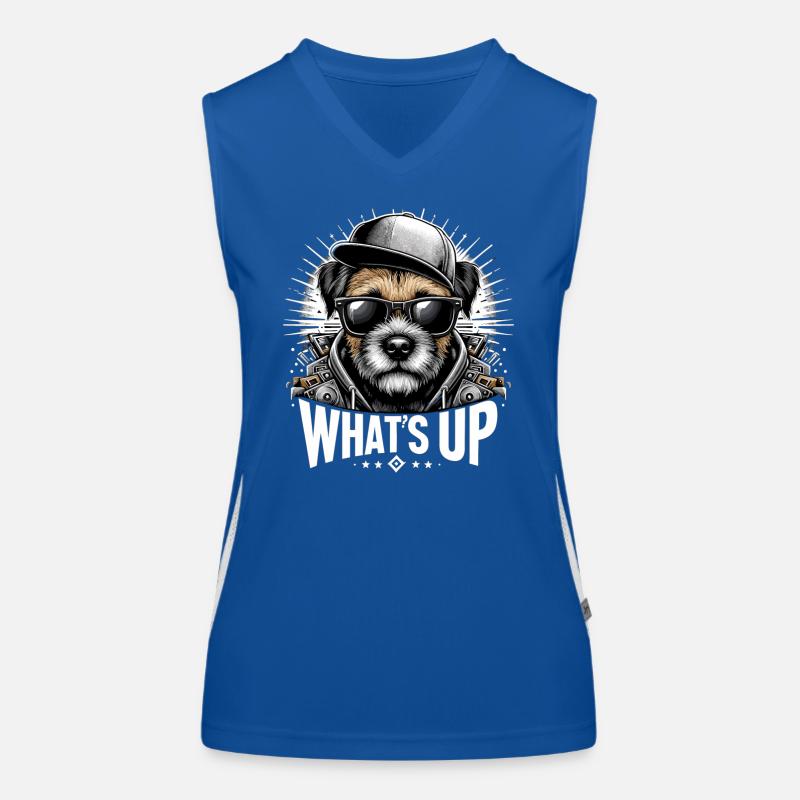 Border Terrier Was geht ab Cappy Geschenk Funktionelles Kontrast-Tank Top für Frauen