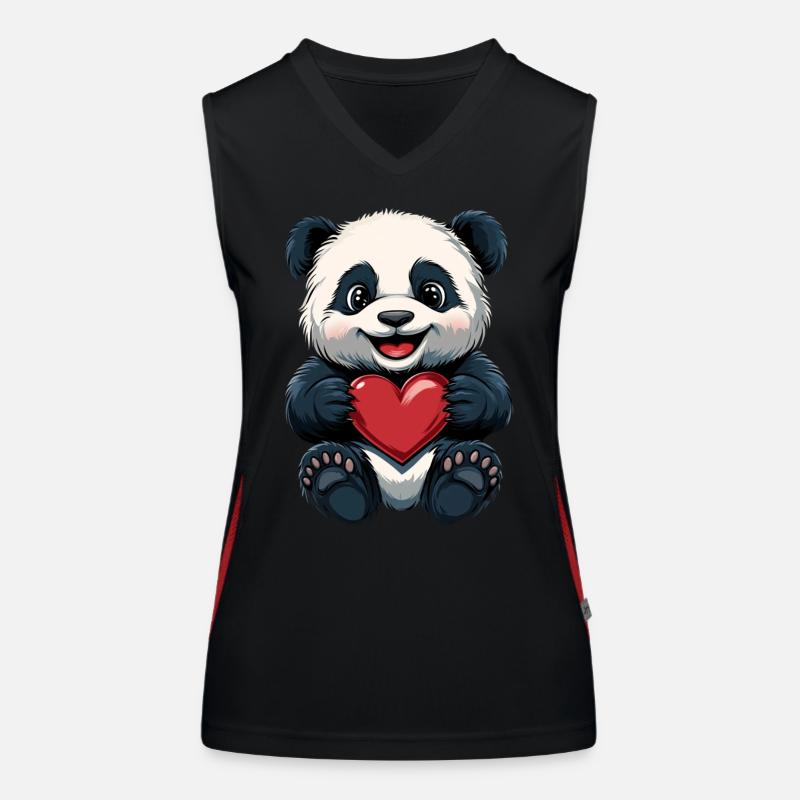 Cute Panda with Heart - Love Design Women's Functional Contrast Tank Top