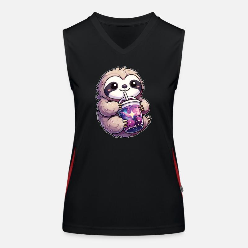 Sloths Drinking Bubble Tea Galaxy Boba Sloth Women's Functional Contrast Tank Top