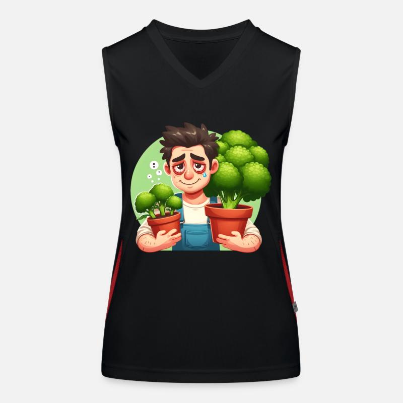 Exhausted gardener with broccoli Women's Functional Contrast Tank Top