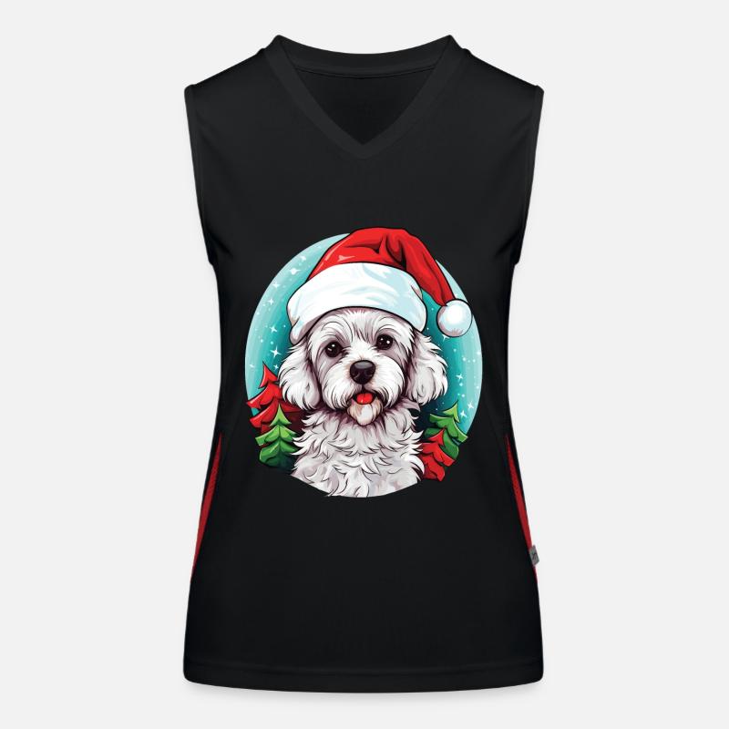Bichon Dog Celebrating Christmas Women's Functional Contrast Tank Top