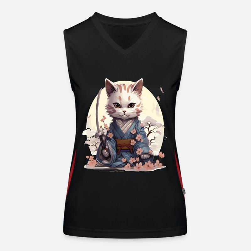 Kawaii Samurai-Katze mit Katana Funktionelles Kontrast-Tank Top für Frauen