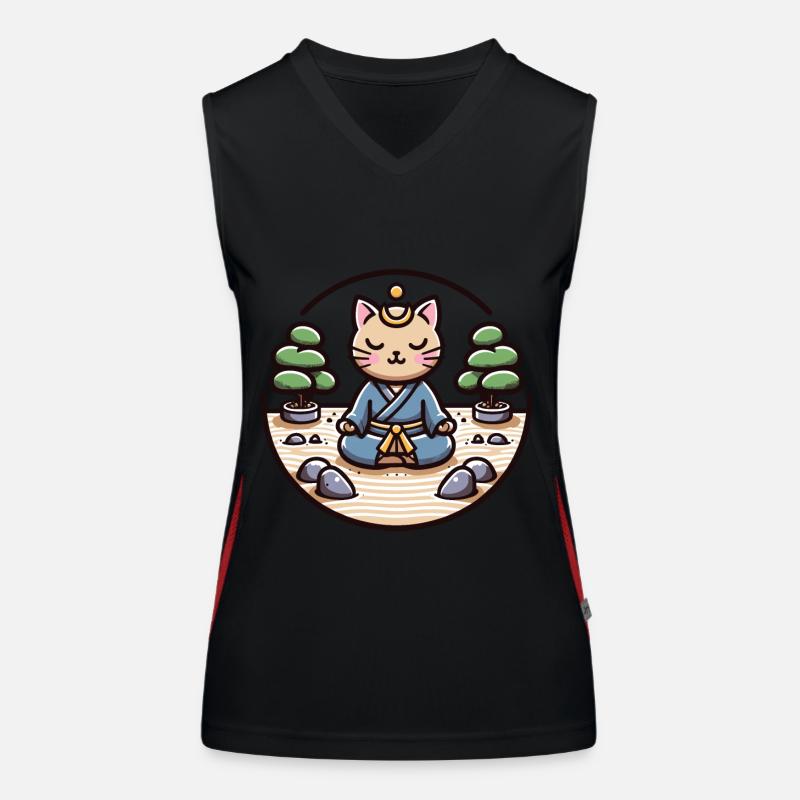 Ruhige Samurai-Katze in einem Zen-Garten Funktionelles Kontrast-Tank Top für Frauen