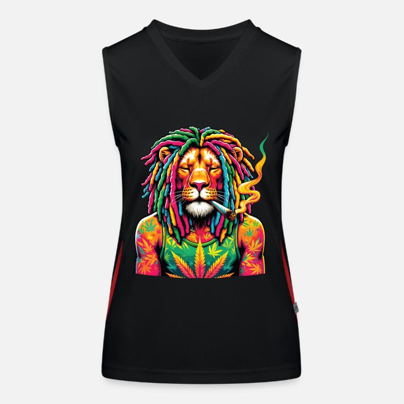 Ein Löwe mit Dreadlocks raucht einen Joint Funktionelles Kontrast-Tank Top für Frauen