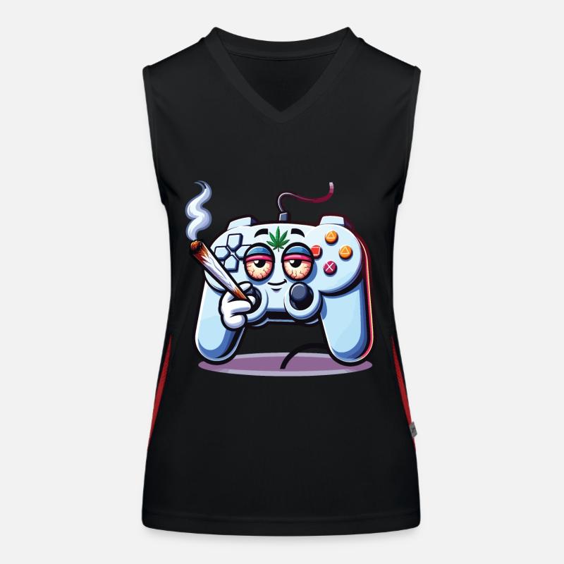 Ein Gamepad, das einen Cannabis-Joint raucht Funktionelles Kontrast-Tank Top für Frauen