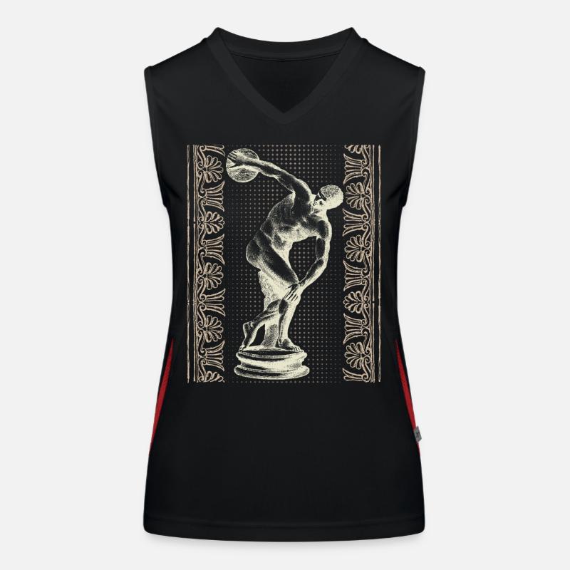Greece, discus thrower, Greek meander Women's Functional Contrast Tank Top